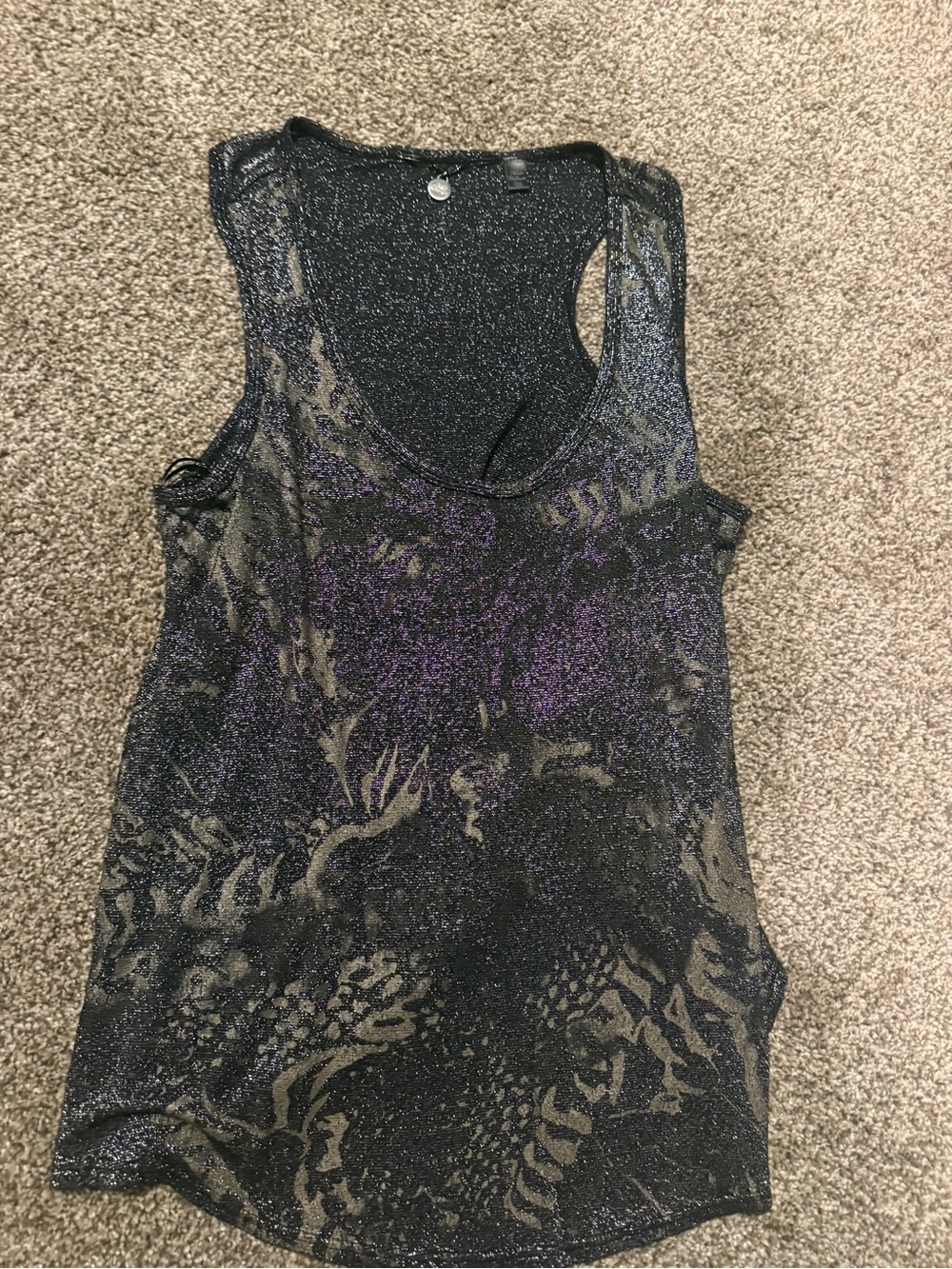 BKE Sleeveless Metallic Black & Purple Sheer Tank Top